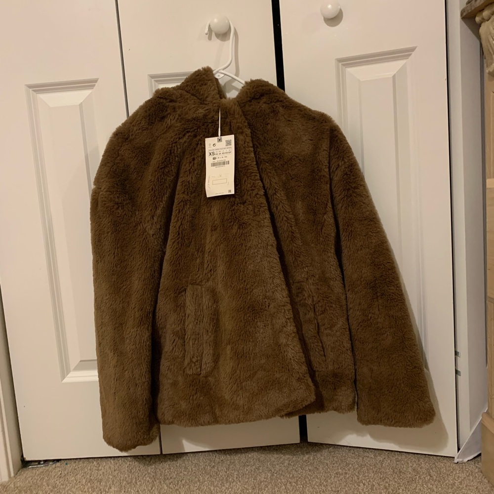 Zara XS brown fur jacket